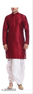 Banarasi Dupion Silk Solid Kurta with Dhoti for Men 