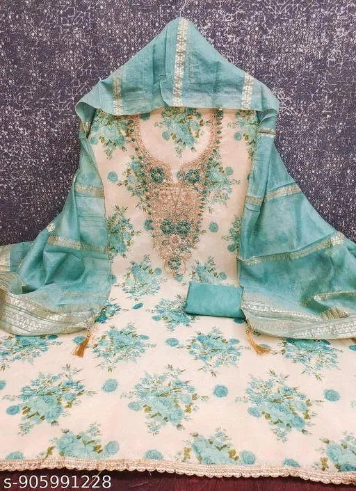 Silk Blend Punjabi/All Over Suits Semi-Stitched Suits (6.25 meter for Women (L)