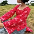 Rayon Printed Short Kurti for Women, Red 