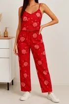 Women's Sleepwear All Over Print Pyjama; Red ;  M