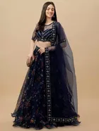 Net Embroidred Semi Stiched Lehenga Choli for Women 