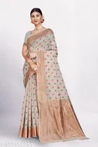 Linen Zari Woven Saree for Women 