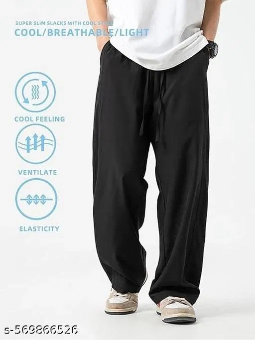 Cotton Blend Solid Trackpant for Men, Black (XXL)