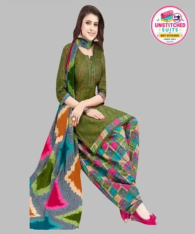 Unstitched Dress Material for Women & Girls (Green)
