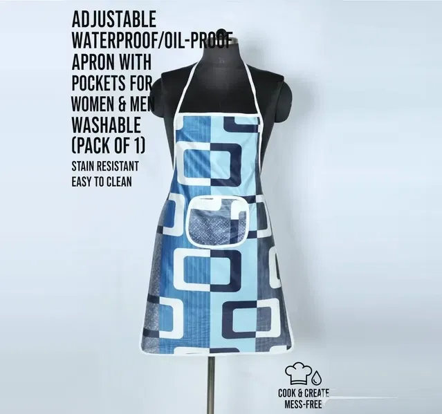 Kitchen Apron (Pack of 1) Waterproof /Oil-Proof - Adjustable Aprons with Pockets for Women & Men