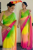 Georgette Colorblocked Saree for Women 