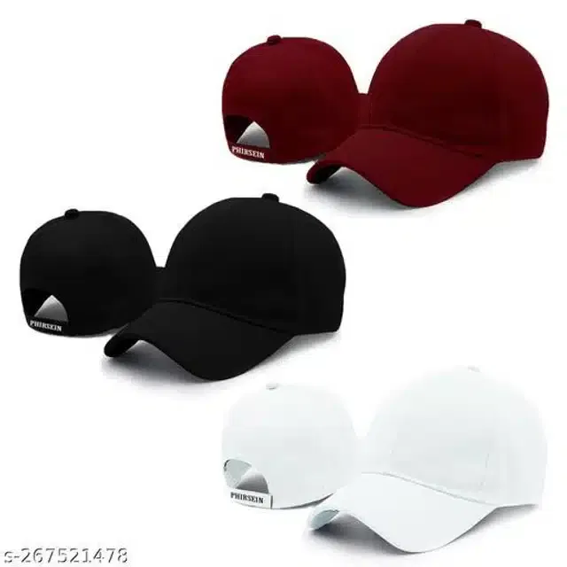 Cotton Caps for Men & Women (Multicolor, Set of 3)