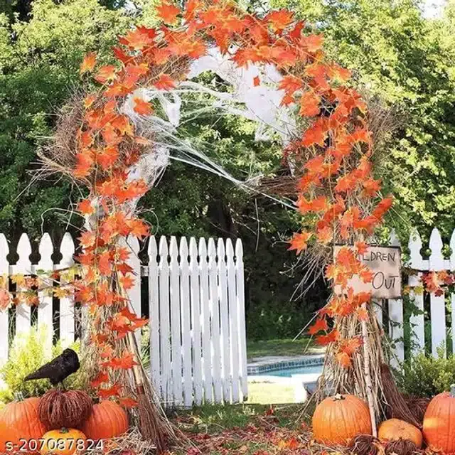 Plastic Artificial Hanging Maple Leave Bail (Orange, Pack of 8)