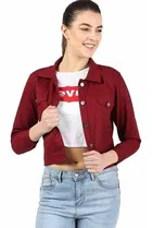 Cotton Blend Solid Jacket for Women, Maroon 