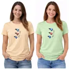 Cotton Blend T-shirt for Women, Green & Peach, Pack of 2 