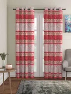 Polyester Curtain for Window (Red, 7x4 Feet) (Pack of 2)
