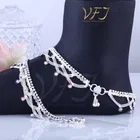 Brass Rhodium Plated Anklet Set 