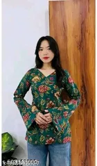 Rayon Printed Short Kurti for Women, Green 