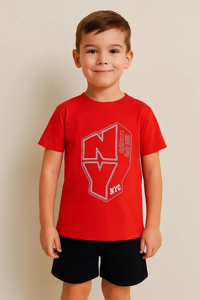 Round Neck Printed T-Shirt for Boys (Red, 16-18 Years)