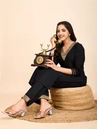 Cotton Blend Self Design Kurta with Pant for Women 