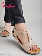 Shoetopia Cream Perforated Platform Sandals 