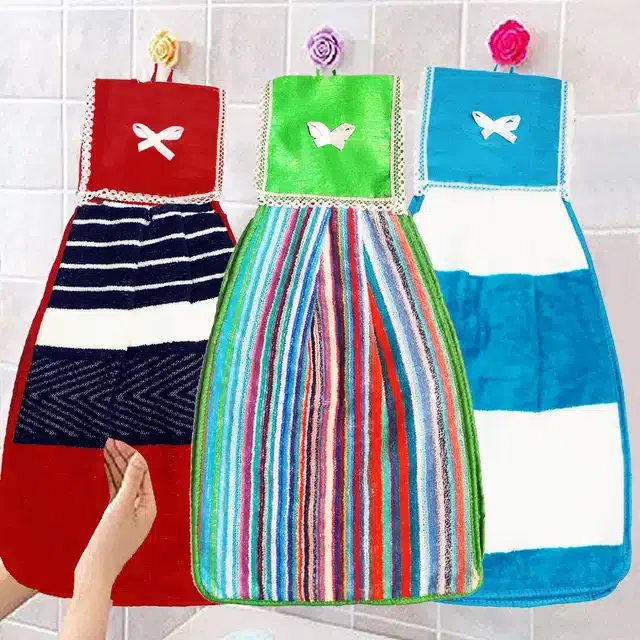 Cotton Hanging Hand Towel (Multicolor, Pack of 3)