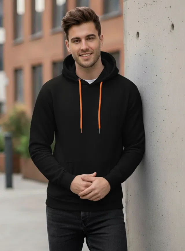 Fleece Printed Hoodie for Men, Black (M)