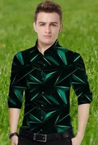 Lycra Printed Shirt For Men, Green 