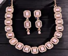 Alloy Choker Necklace with Earrings for Women, Set of 1 (Pink & Rose Gold)