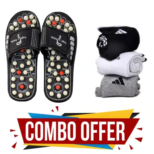 Spring Acupressure Magnetic Therapy Slippers with Socks for Uunisex (Set of 4) (Multicolor, 7)