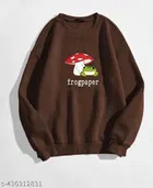 Cotton Printed Sweatshirt for Women (Brown, S)