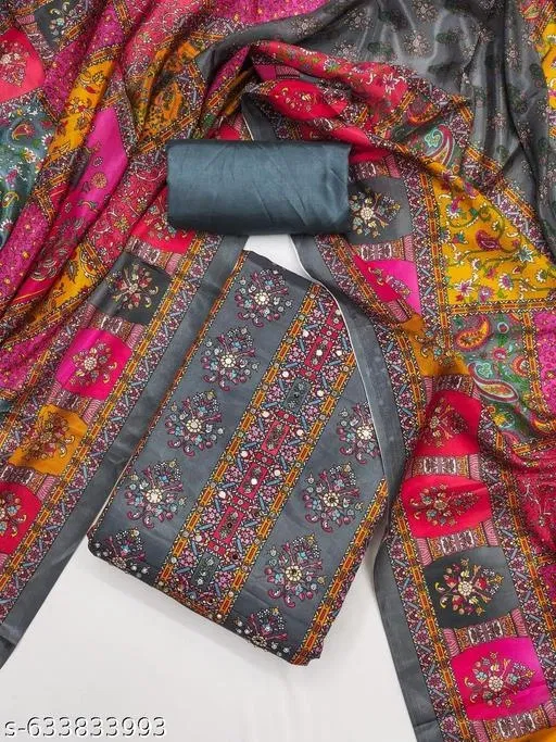 Printed Punjabi Suit Set for Men (Grey, 6.25 meter (L)