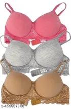 Cotton Blend Bra for Women, Multicolour, Pack of 3 