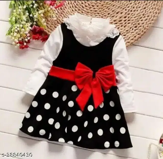 Acrylic Full Sleeves Dress for Girls (Black & White, 1-2 Years)