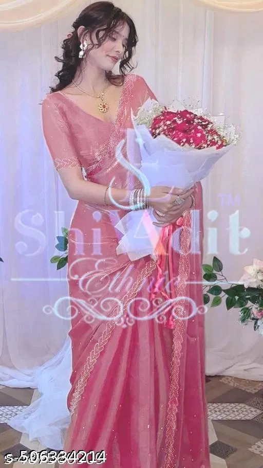 Jimmy Choo Solid Saree For Women, Pink