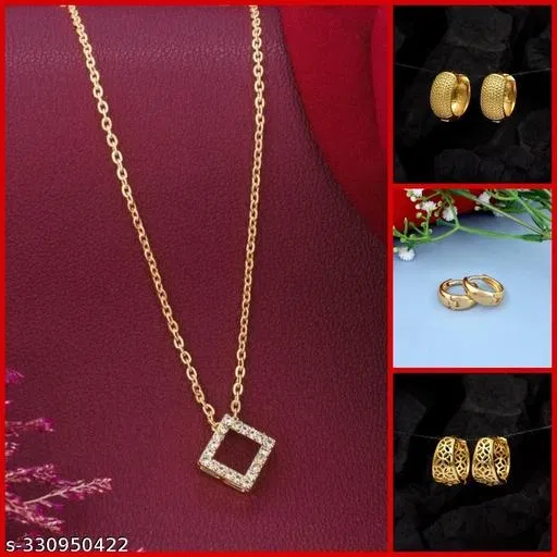 Alloy Pendant with 3 Pair Earrings for Women (Multicolor, Set of 4)