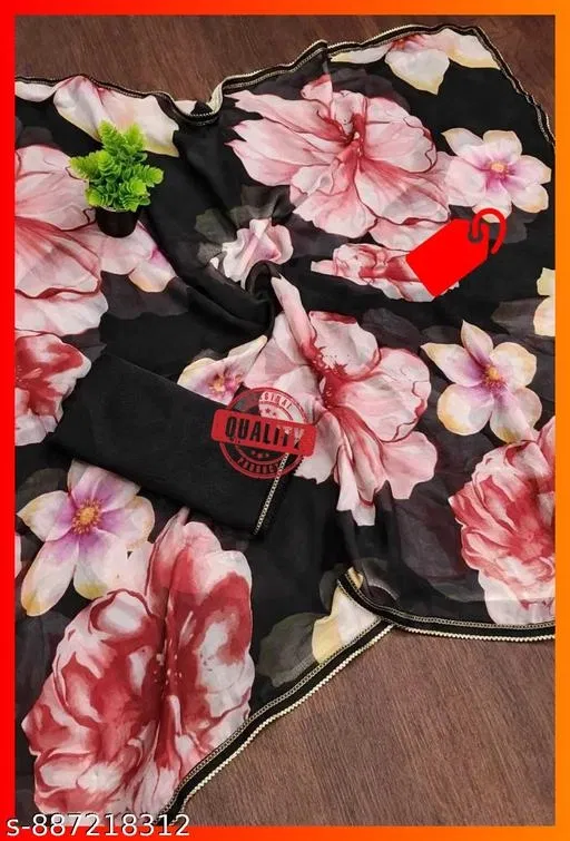 Chiffon Saree for Women (Black, Free Size)