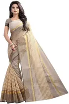 Polycotton Striped Saree for Women 