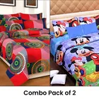 Poly Cotton Double Bedsheet with 2 Pillow Cover Abstract & Mickey Print Pack of 2