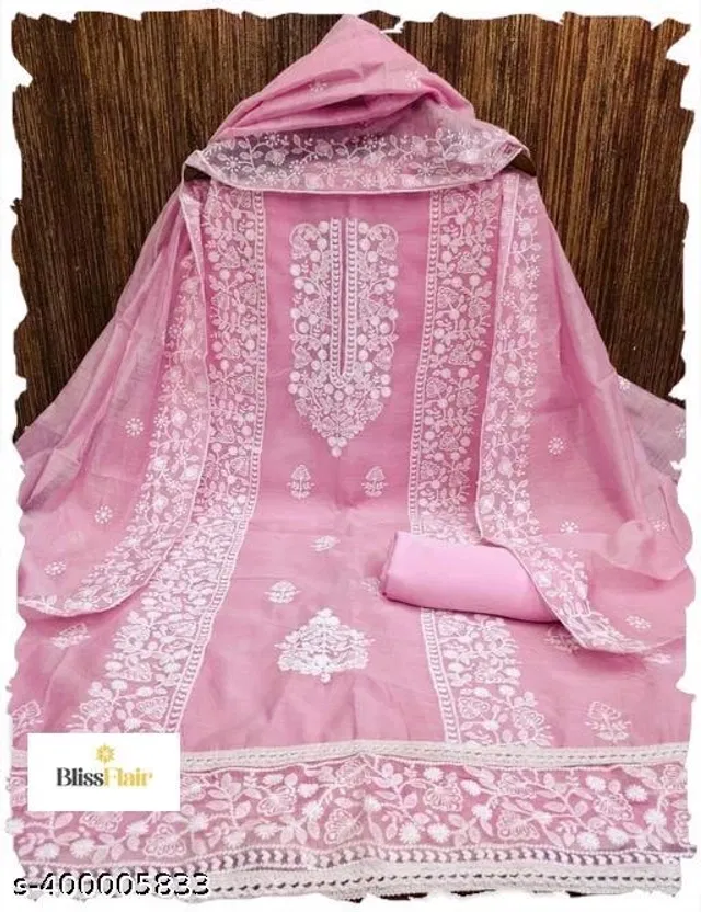 Embroidered Unstitched Suit for Women (Pink, 2.25 m)