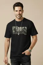 Polyester Printed T-shirt for Men, Black 