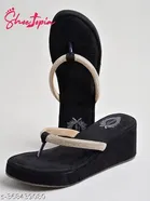 [121] Black Embellished Wedge Wedges for Women 