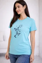 Cotton Blend Printed T-shirt for Men, Aqua Blue 