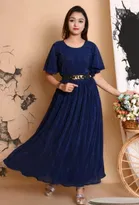 Cotton Blend Solid Dress for Girls 