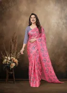 Art Silk Printed Saree for Women, Pink 