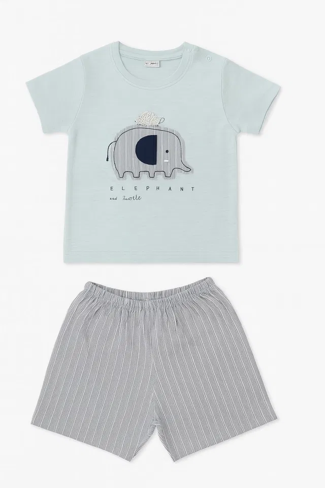 Cotton Printed Clothing Set for Boys (Off White, 18-24 Months)