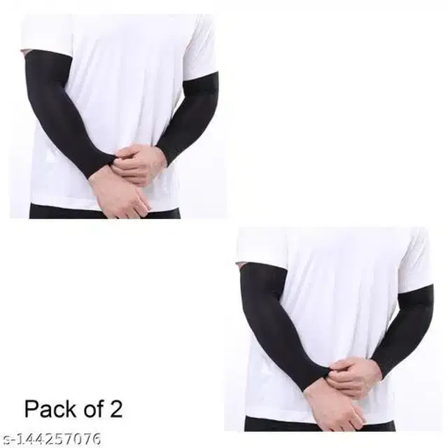 Arm Sleeves for Men & Women (Black, Set of 2)