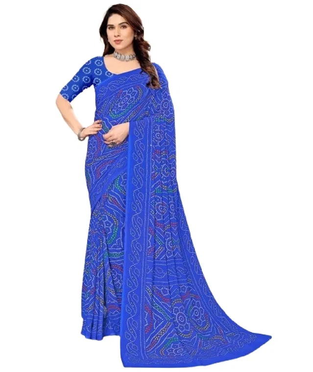Georgette Bandhini Saree for Women (Blue)