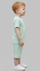 Cotton Blend Solid Clothing Set for Boys, Mint Green 