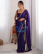 Georgette Printed Saree For Women, Blue