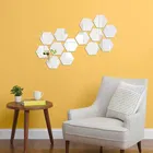 Acrylic Hexagon Shaped Wall Mirror Stickers (Silver, Pack of 14)
