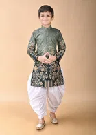 Rayon Printed Kurta with Dhoti for Boys, Green & White 