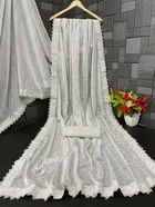 Lycra Blend Solid Saree for Women, White 