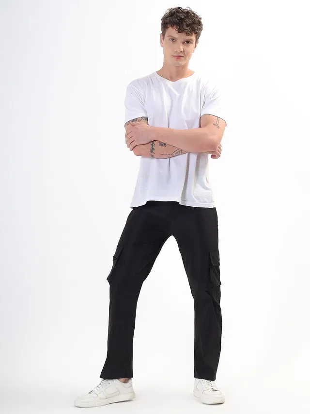 Cotton Blend Regular Fit Track Pants for Men (Black, XL)