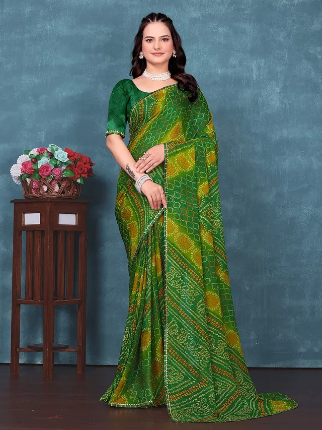 Georgette Printed Saree for Women (Green, 6.3 m)